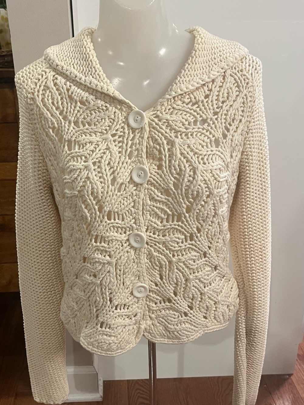 Vintage Y2K Nine & Co. Cream Open-Knit Cardigan Sweater size S